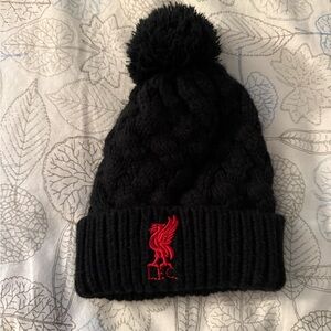 Black Knit Beanie with Red Embroidery